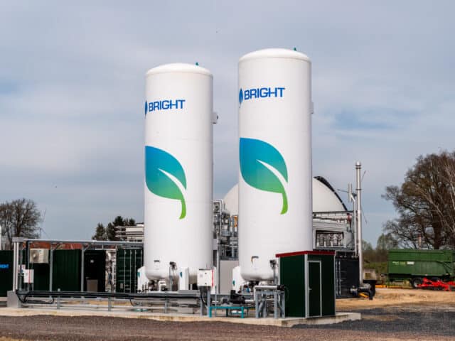 Two Bright Renewables liquid bio-CO2 storage tanks at the biogas upgrading facility in Heek, Germany