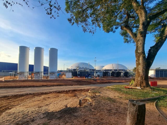 Sebigás biogas upgrading and CO₂ liquefaction plant with industrial processing towers and biomethane infrastructure