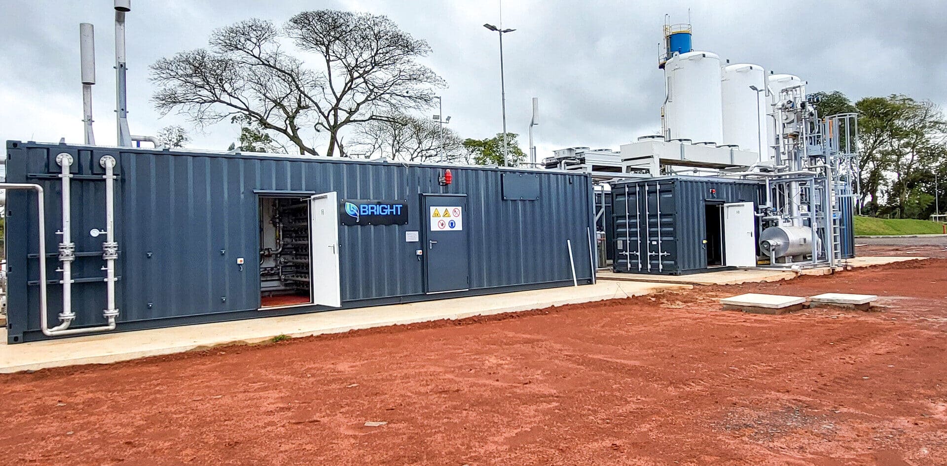 Containerised biogas upgrading plant with modular processing units installed at an industrial renewable energy facility